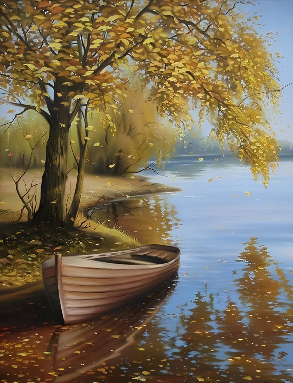 Winter Tree and Wooden Boat Diamond Painting