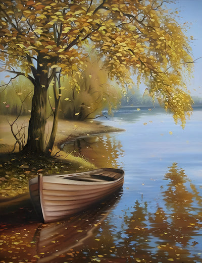 Winter Tree and Wooden Boat 5D DIY Diamond Painting Kits