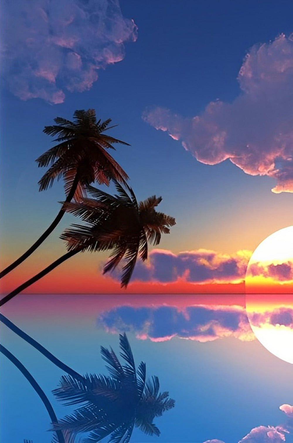 Two Coconut Trees and the Sea Diamond Painting