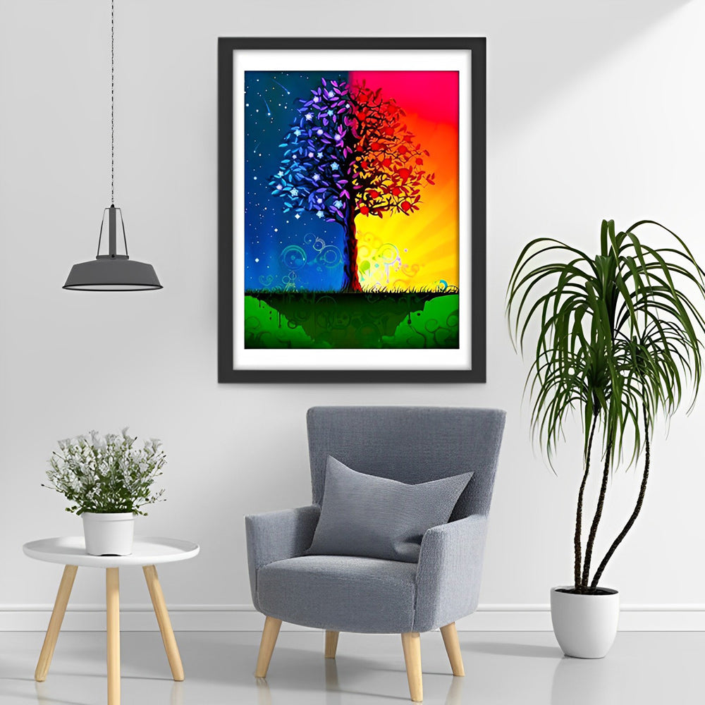 Blue and Red Tree Diamond Painting