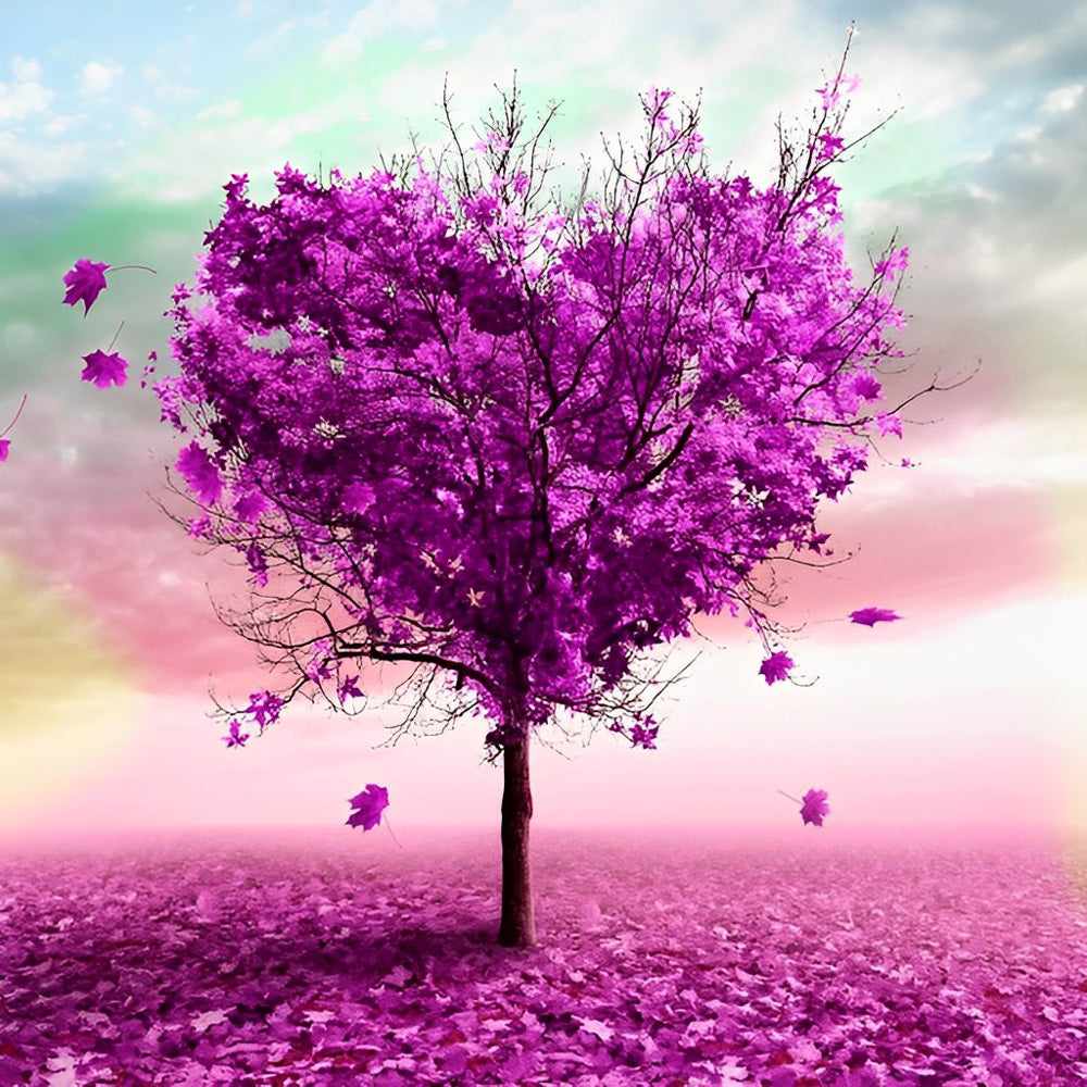 Purple Heart Shaped Tree Diamond Painting