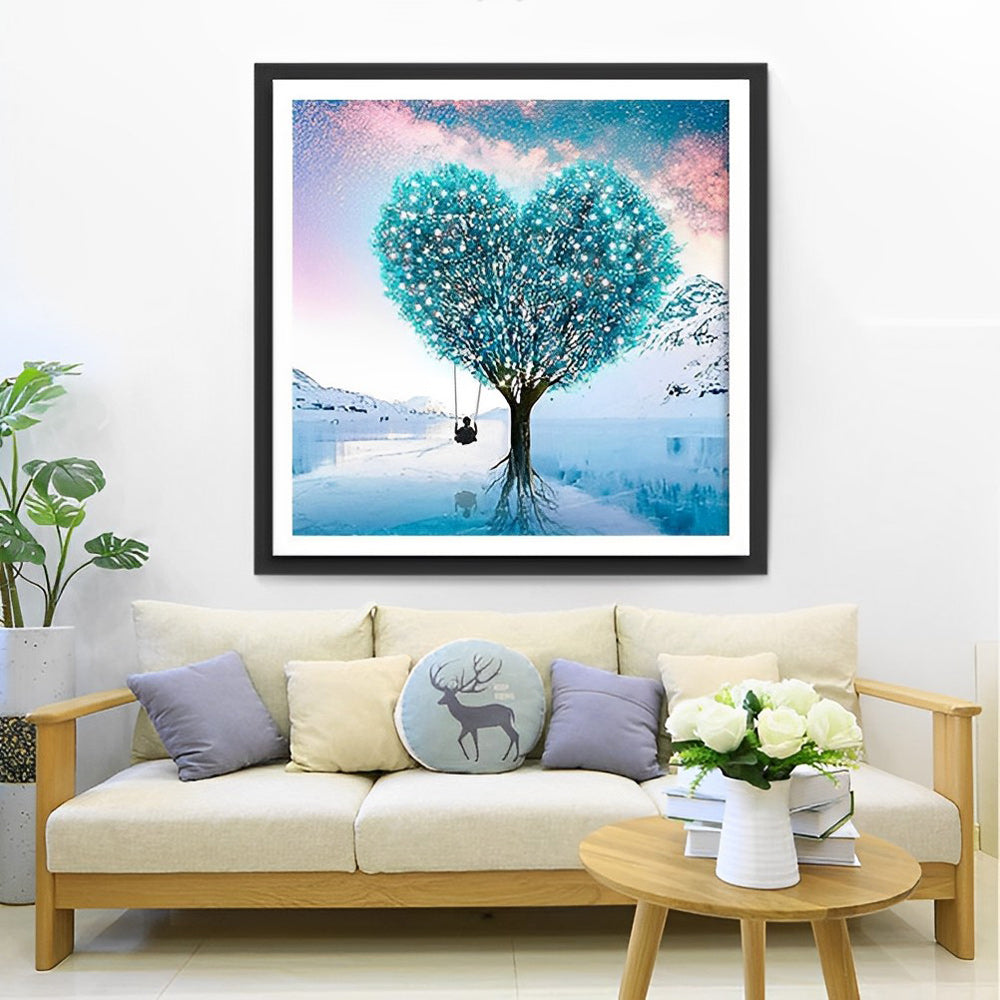 Blue-Green Heart-Shaped Tree Diamond Painting