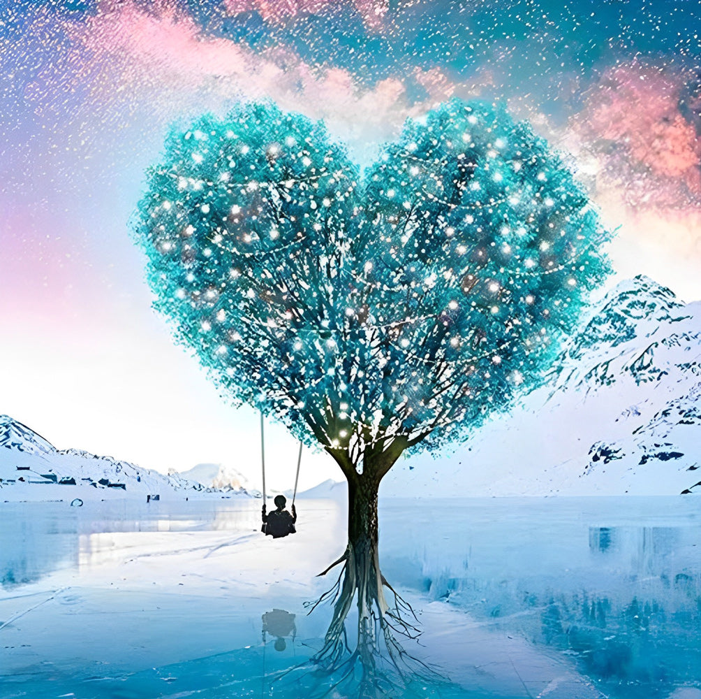 Blue-Green Heart-Shaped Tree Diamond Painting