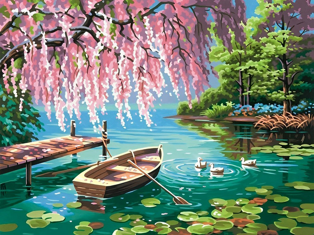 Peach Tree and Boat Diamond Painting