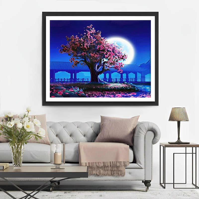 Tree of Pink Flowers and the Moon 5D DIY Diamond Painting Kits