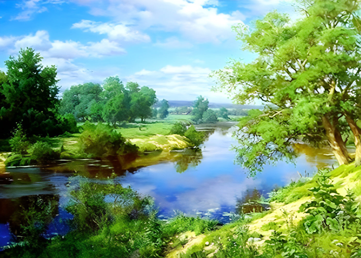 Lake and Green Plants Diamond Painting