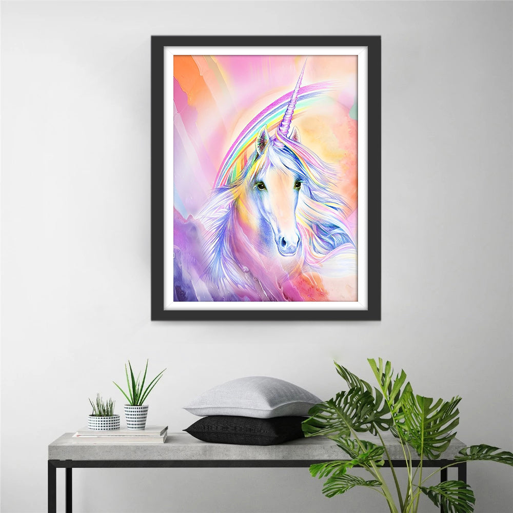 White and Rainbow Unicorn Diamond Painting