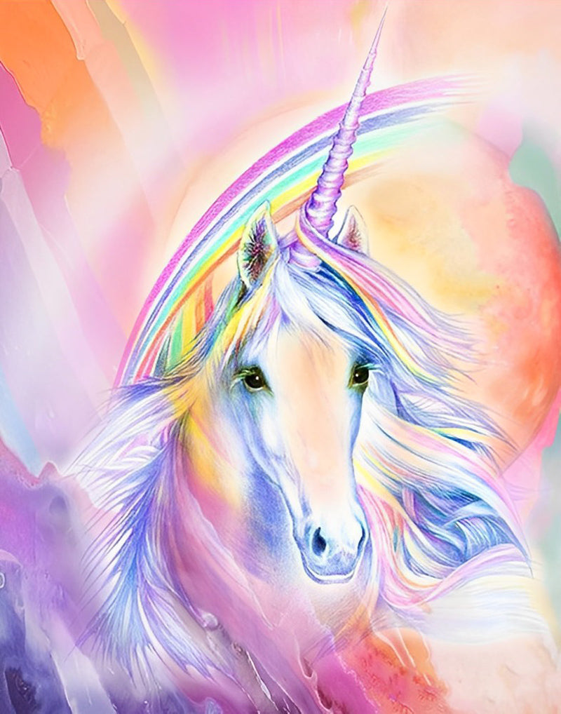 White and Rainbow Unicorn Diamond Painting