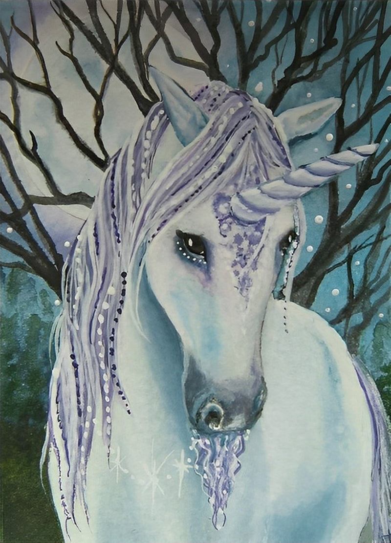 White Unicorn with Braided Mane Diamond Painting