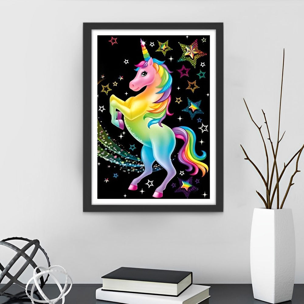 Multicolored Unicorn and Stars Diamond Painting
