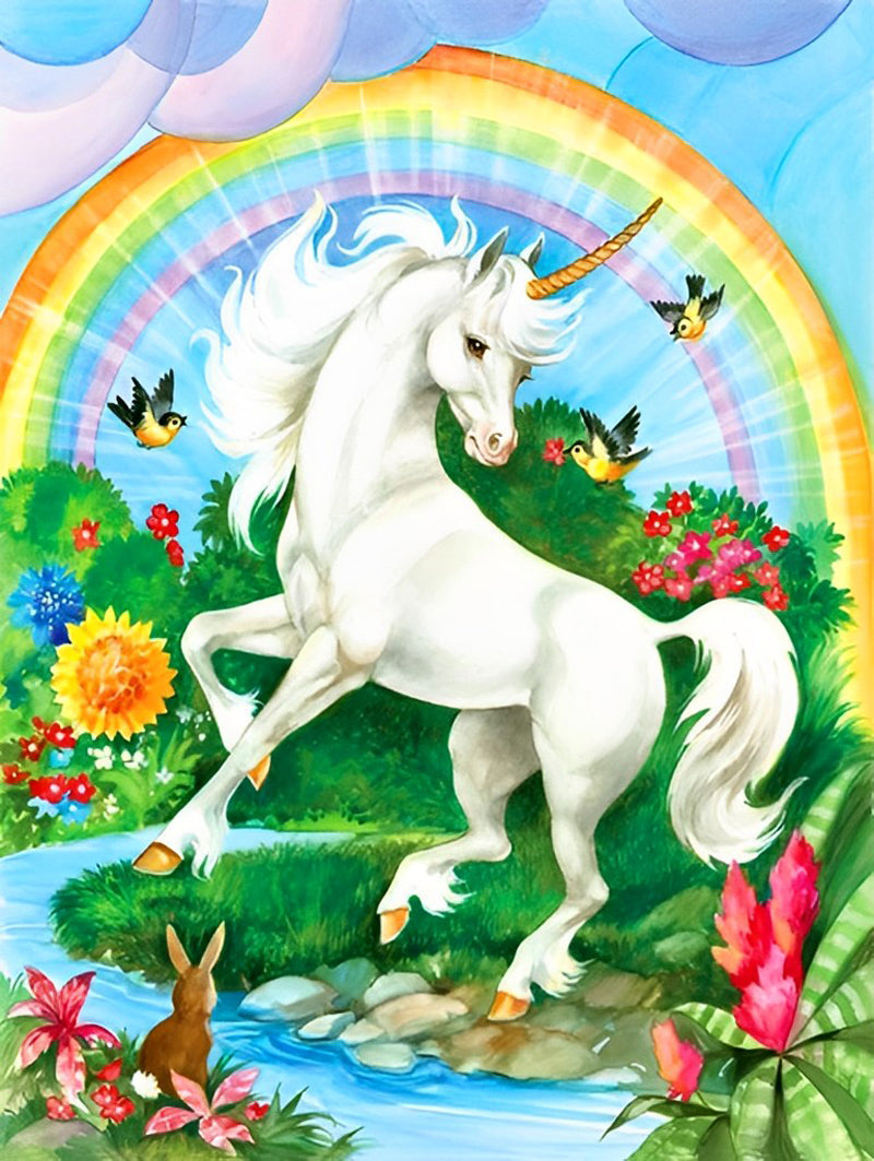 White Unicorn by the Stream Diamond Painting