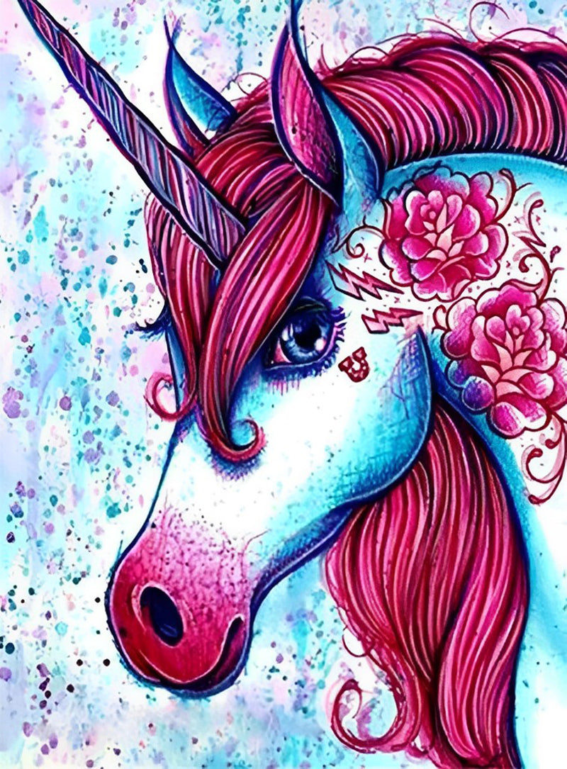 Blue Unicorn with Dark Pink Mane 5D DIY Diamond Painting Kits