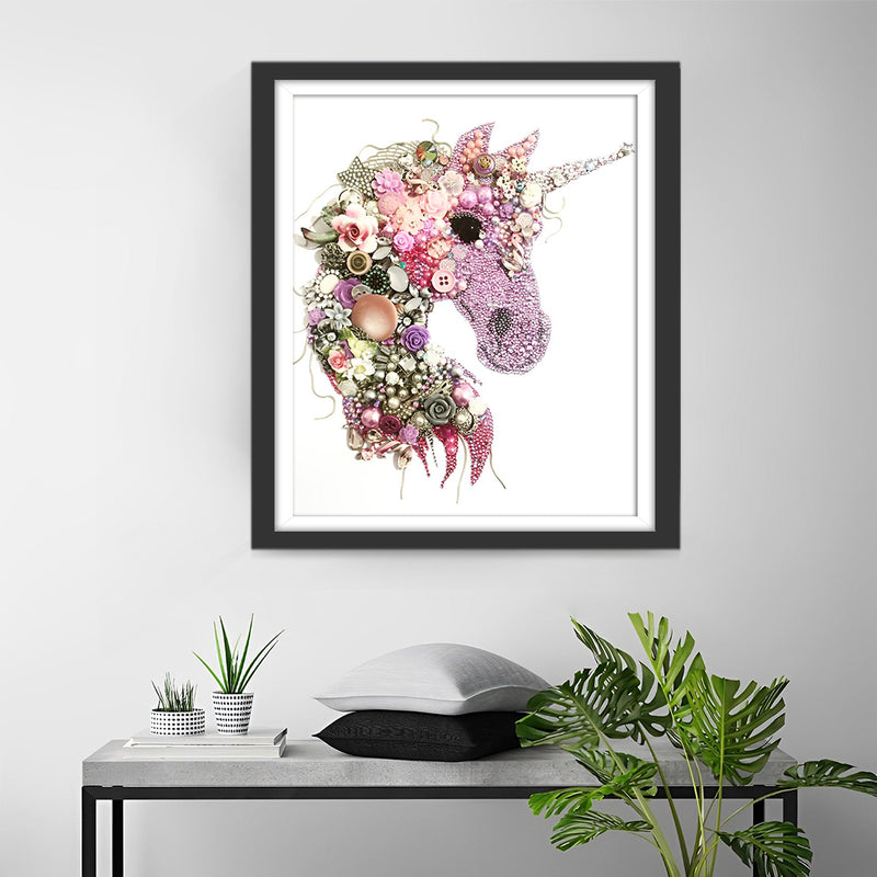 Unicorn Pink Colorful Flowers Diamond Painting