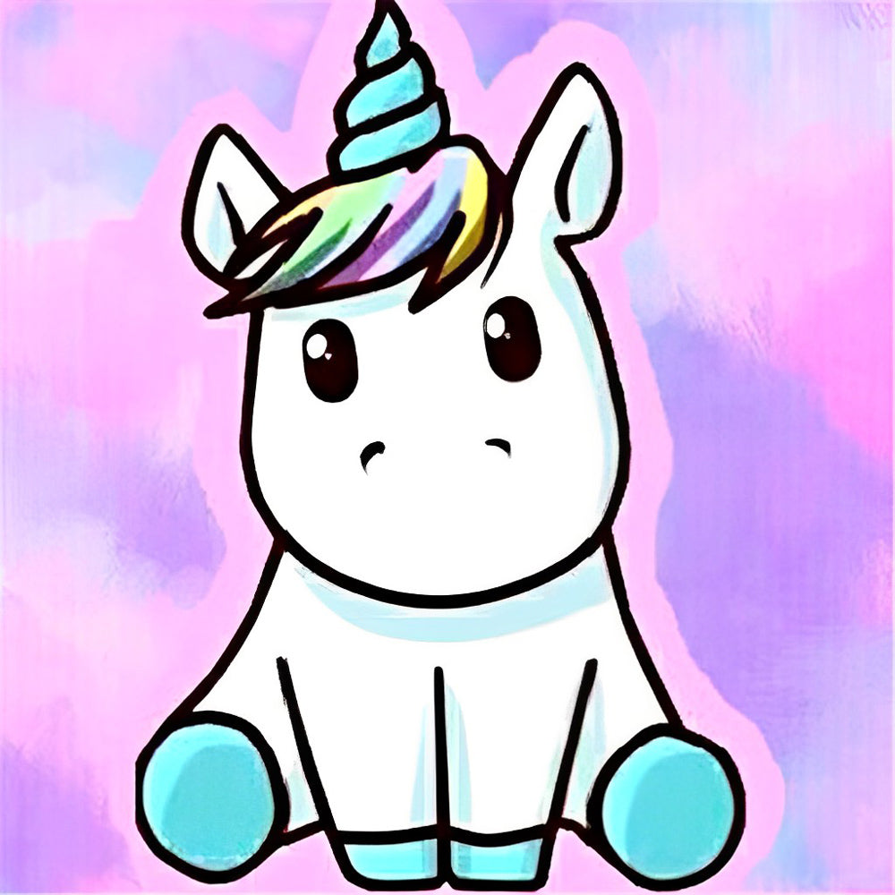 Unicorn with Blue Horn Cartoon Diamond Painting