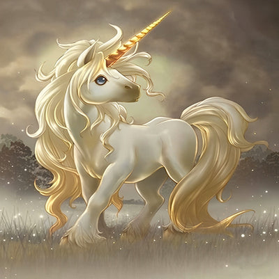 Cute White Unicorn with Golden Mane 5D DIY Diamond Painting Kits