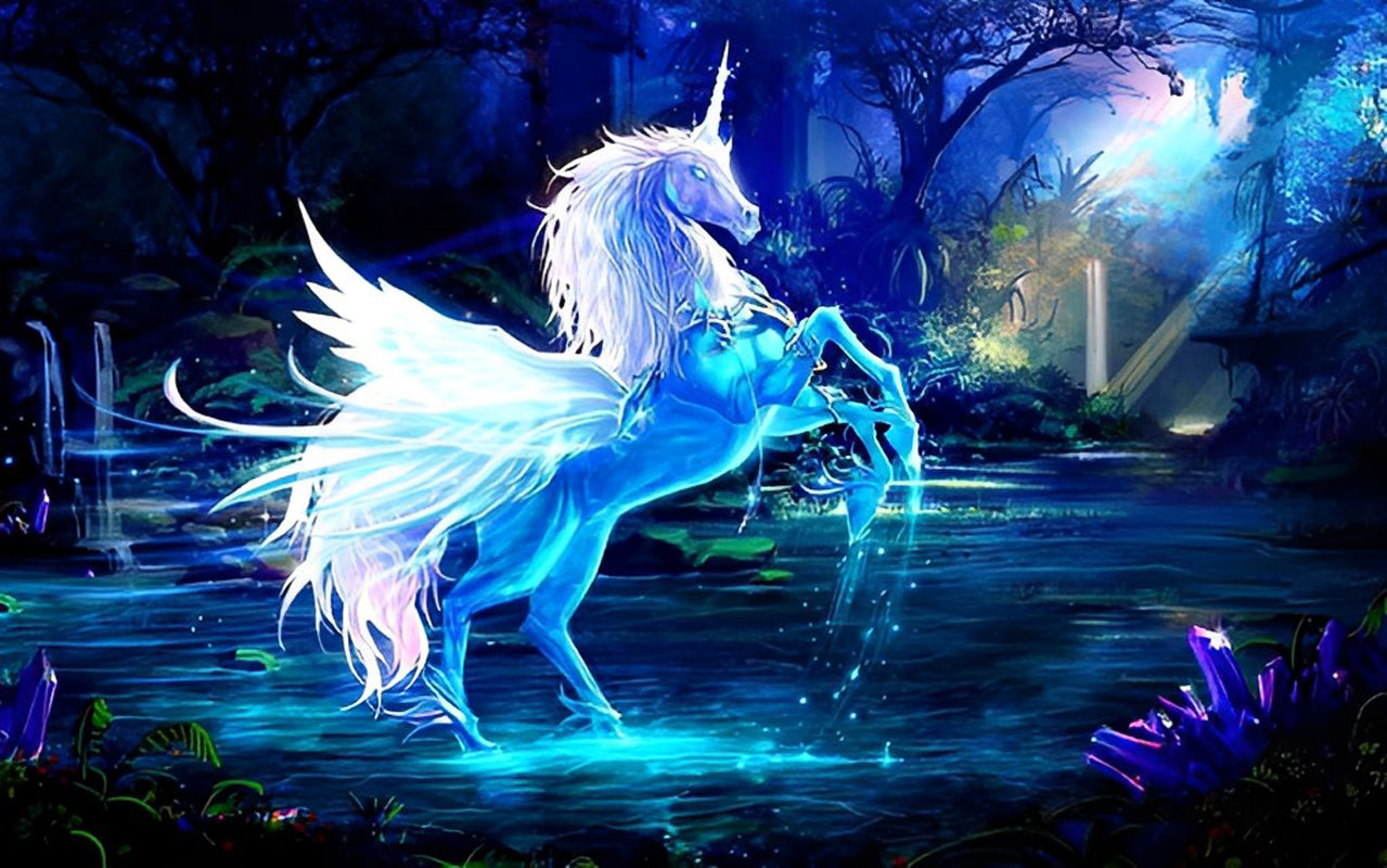 Blue and White Unicorn Diamond Painting