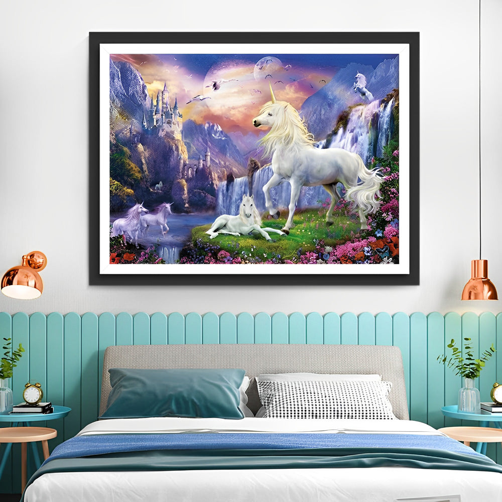 Family of Unicorns and Castle Diamond Painting
