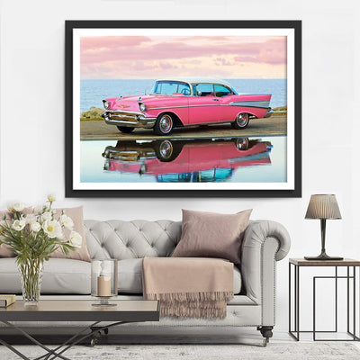 A Pink Car by the Water Diamond Painting
