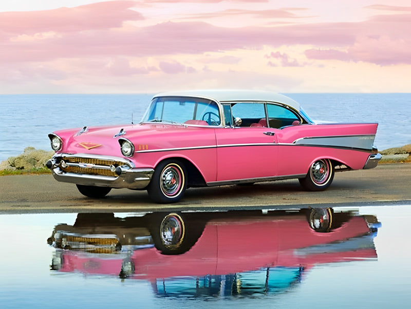 A Pink Car by the Water 5D DIY Diamond Painting Kits