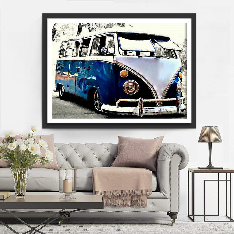 Blue and White Bus Diamond Painting