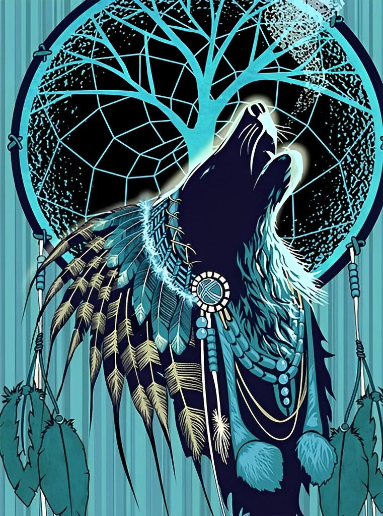 Indian Wolf Howls Diamond Painting