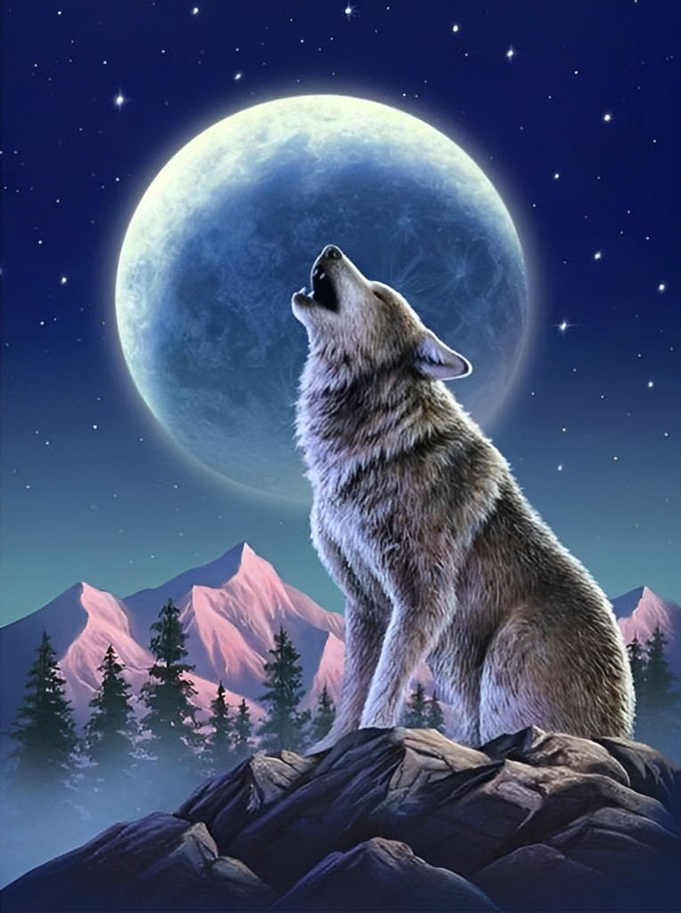 Wolf and Blue Moon Diamond Painting