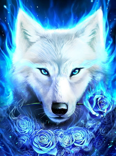 White Wolf and Blue Roses 5D DIY Diamond Painting Kits
