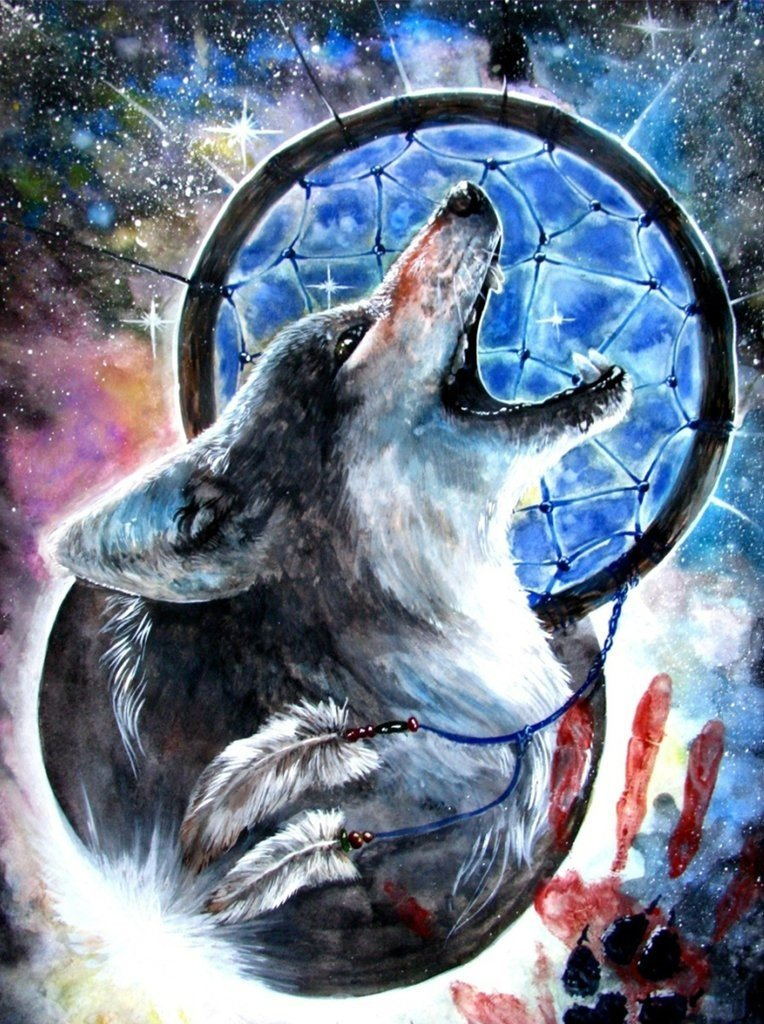 Wolf with Blue Dreamcatcher Diamond Painting