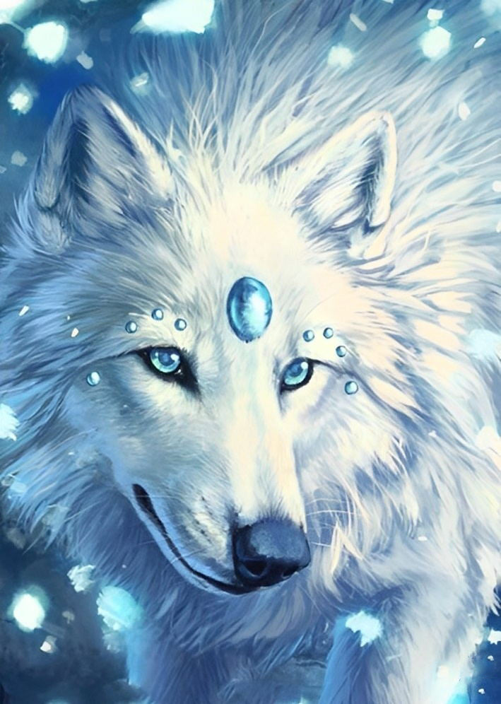 White Wolf with Sapphires Diamond Painting