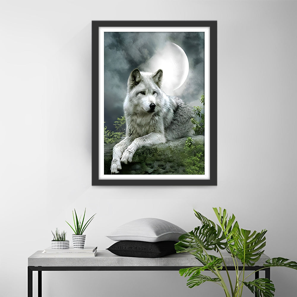 White Wolf and Moon Diamond Painting