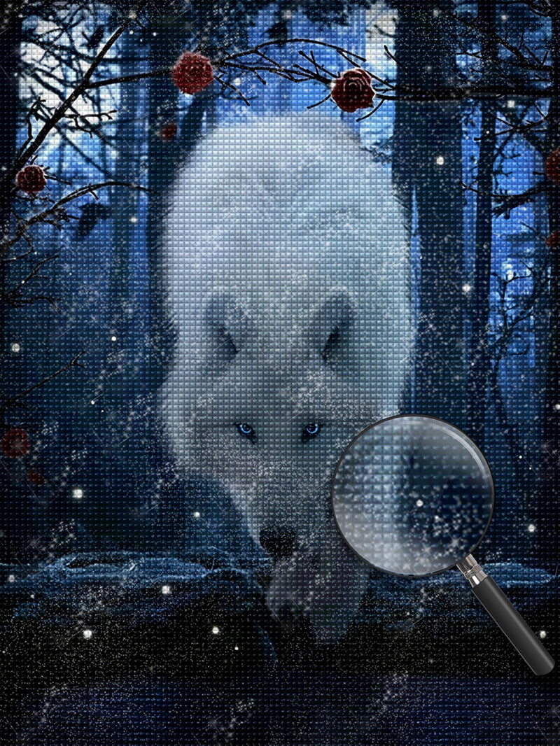 White Wolf and Red Flowers 5D DIY Diamond Painting Kits