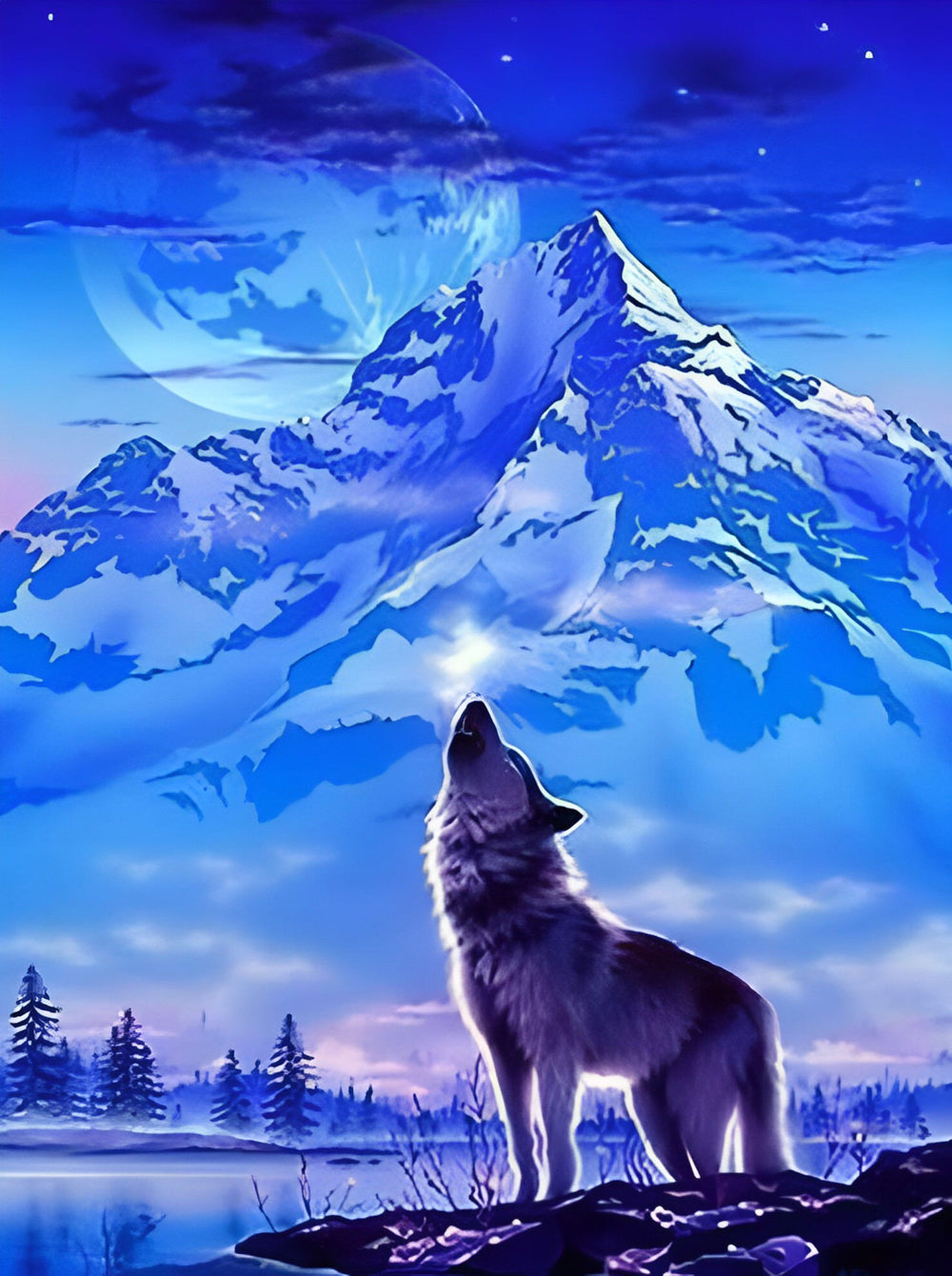 Wolf and Blue Snowy Mountain Diamond Painting
