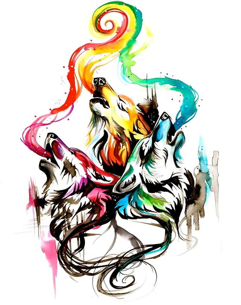 Wolf and Colored Smoke Diamond Painting