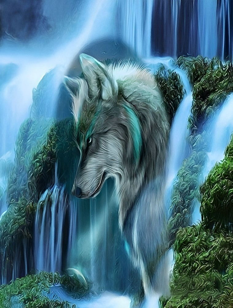 Wolf and Waterfall Diamond Painting