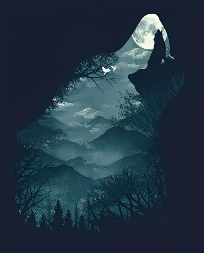 Howling Wolf To the Moon Diamond Painting