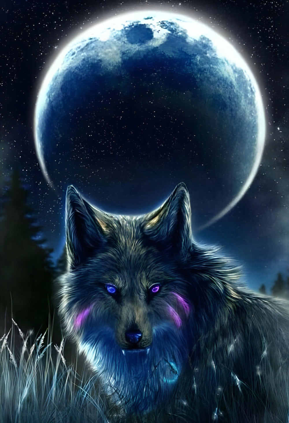 Black Wolf and the Black Moon Diamond Painting