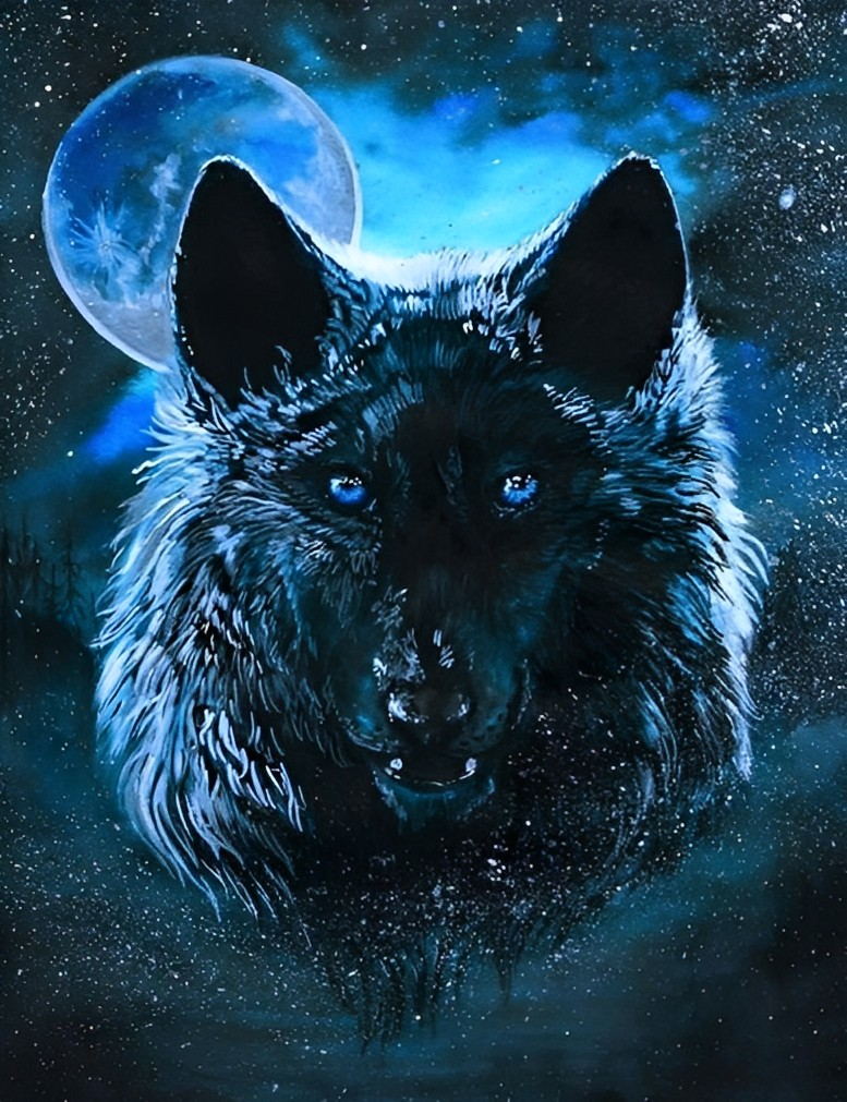 Black Wolf and the Blue Sky Diamond Painting