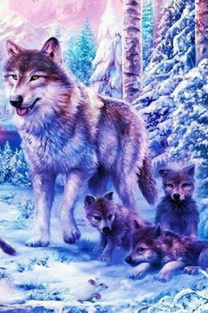 Wolf and His Cubs Diamond Painting