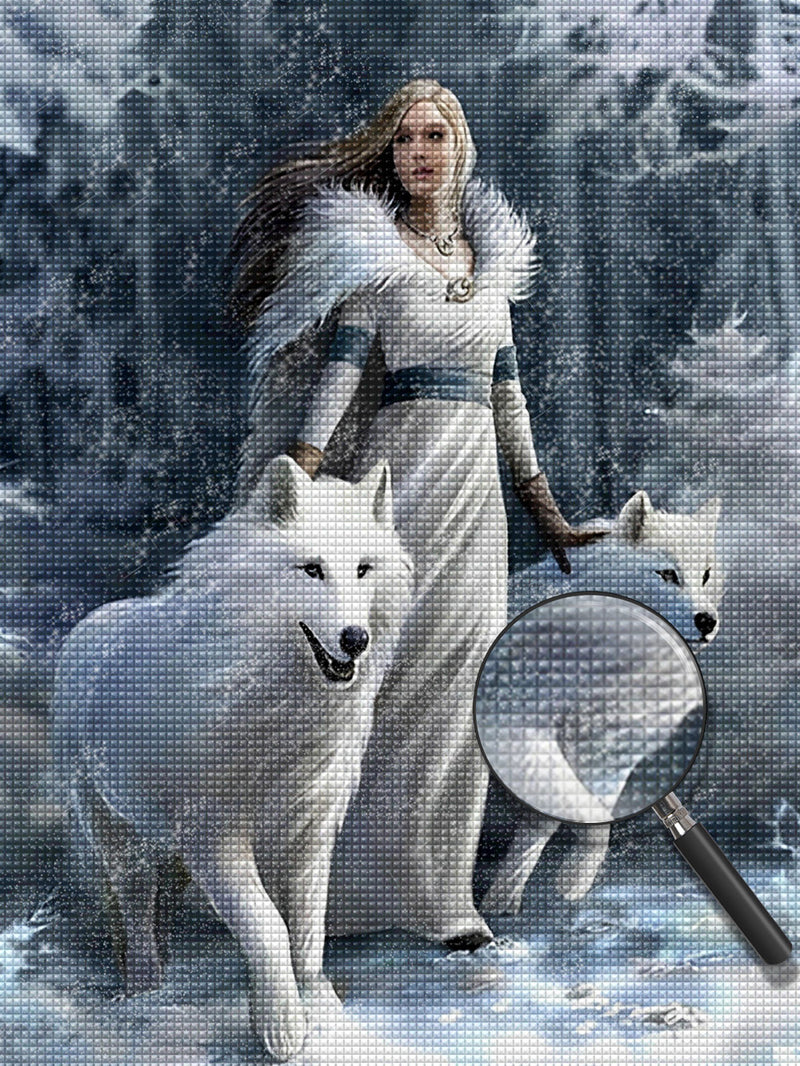 White Wolves and Girl 5D DIY Diamond Painting Kits