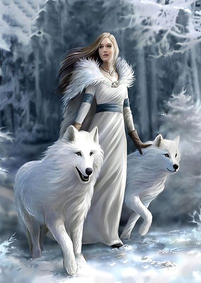White Wolves and Girl 5D DIY Diamond Painting Kits