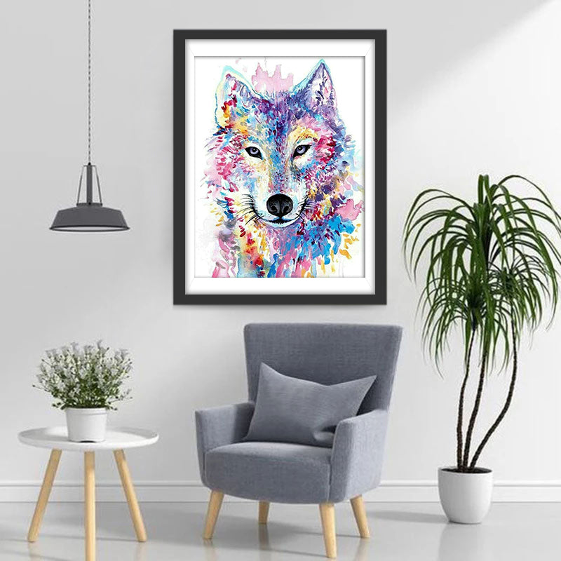 Wolf in Multiple Colors Watercolor Diamond Painting