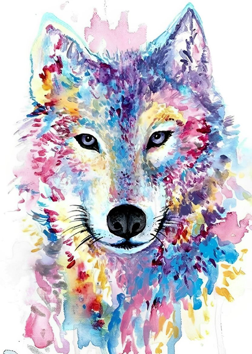 Wolf in Multiple Colors Watercolor Diamond Painting