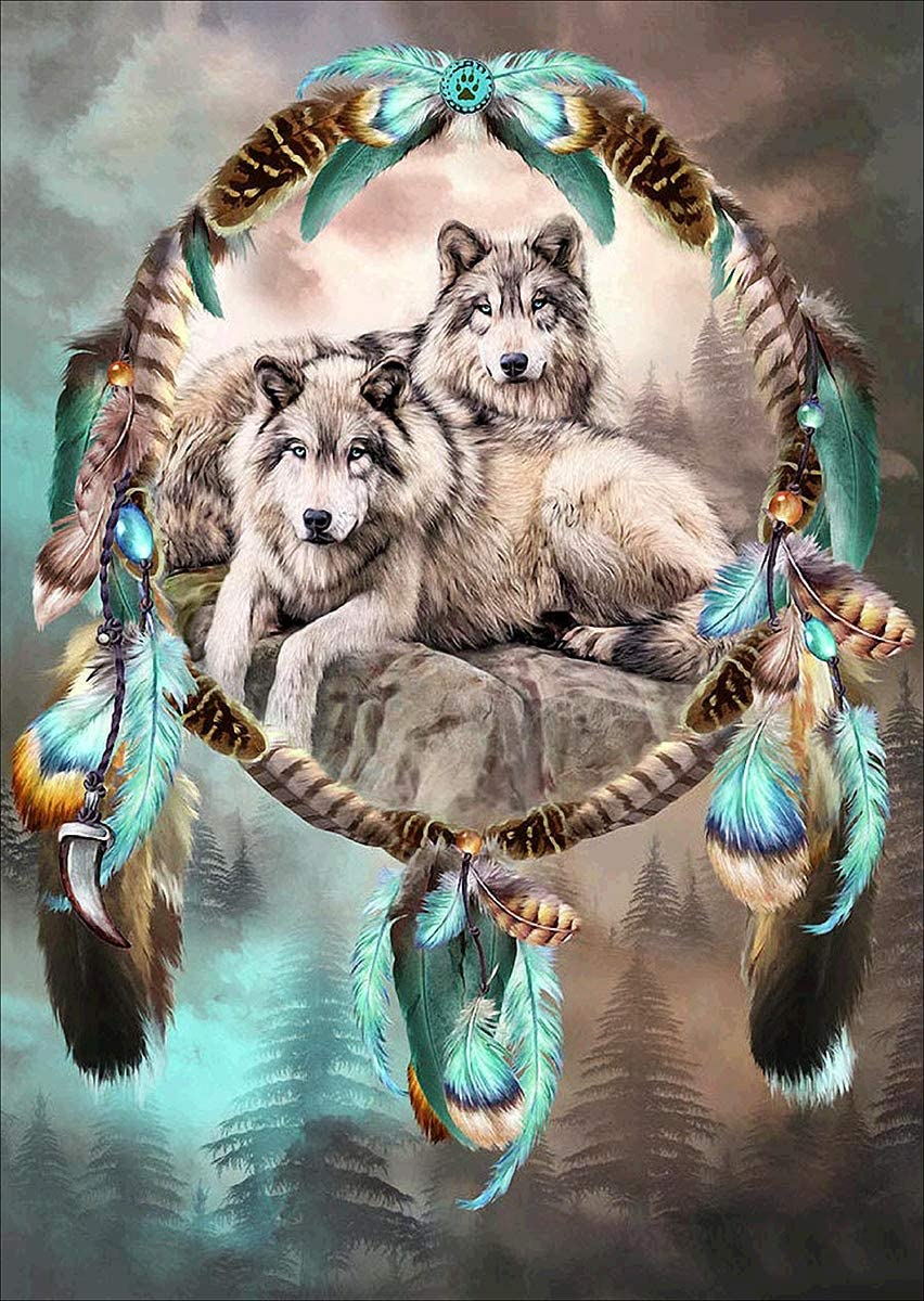 Huddled Wolves and Dreamcatcher Diamond Painting
