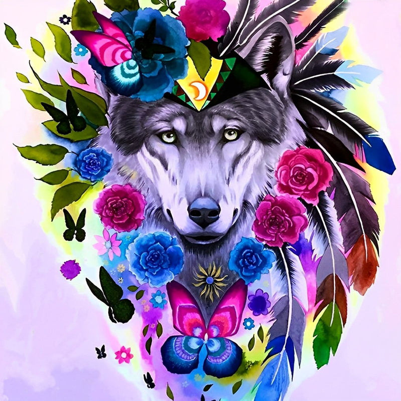 Wolf and Wreath of Roses 5D DIY Diamond Painting Kits