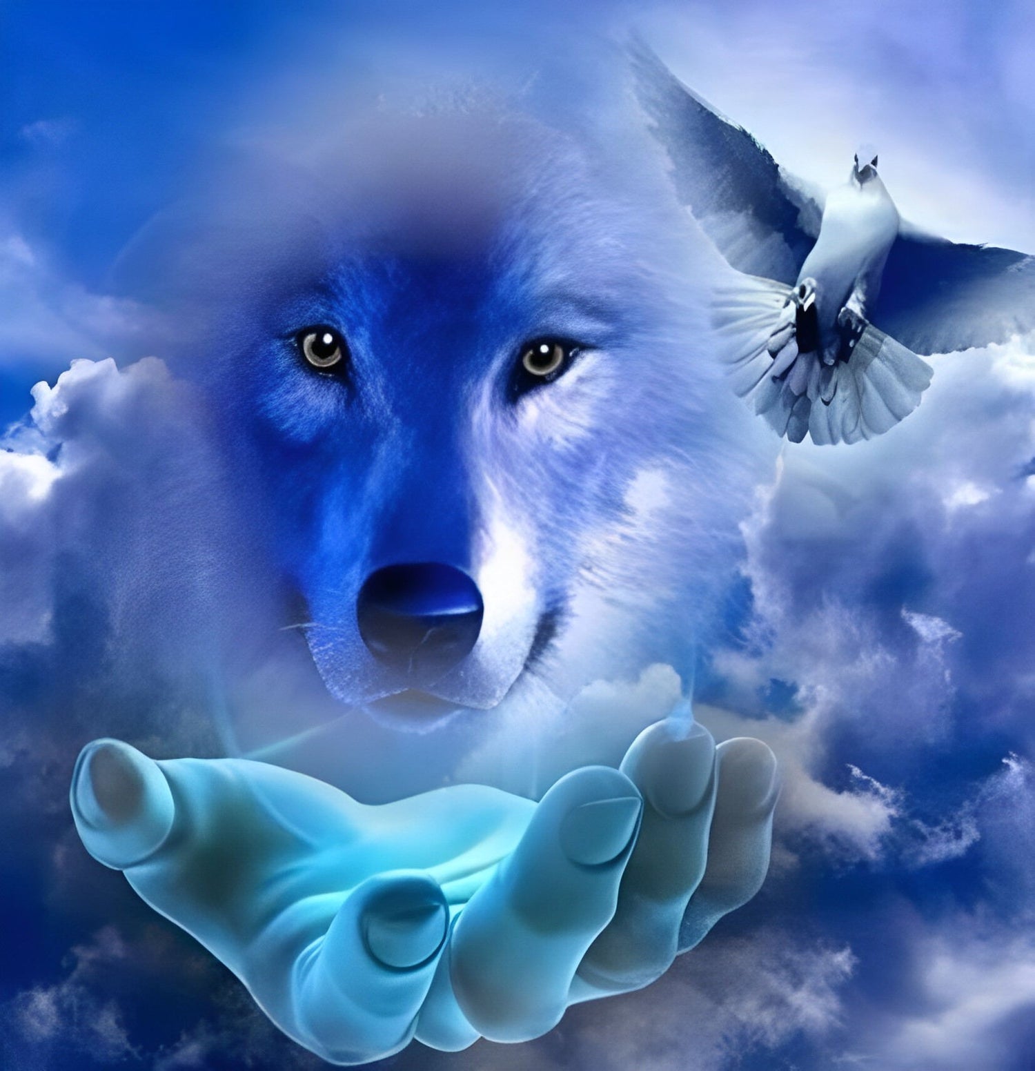 Blue wolf and pigeon Diamond Painting