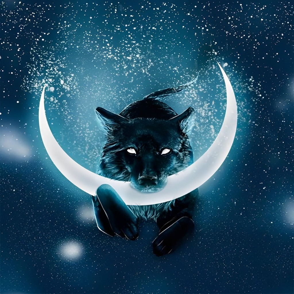 Black Wolf Eating the Moon Diamond Painting