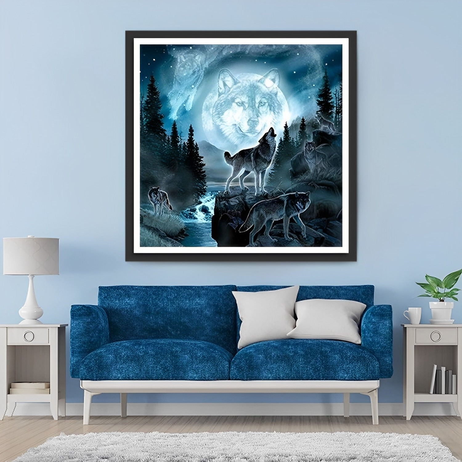Wolves, Brook and Wolf Moon Diamond Painting