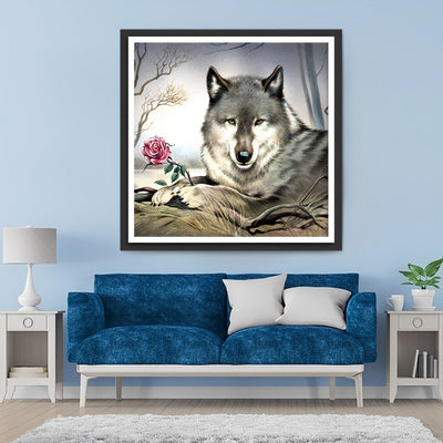 Grey Wolf and Rose 5D DIY Diamond Painting Kits