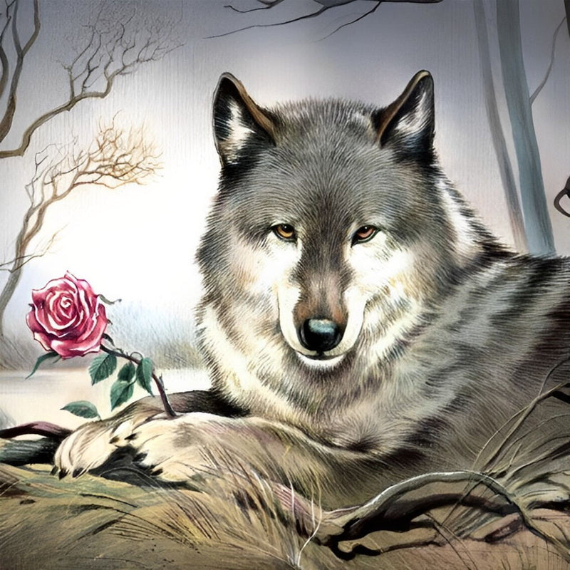 Grey Wolf and Rose 5D DIY Diamond Painting Kits