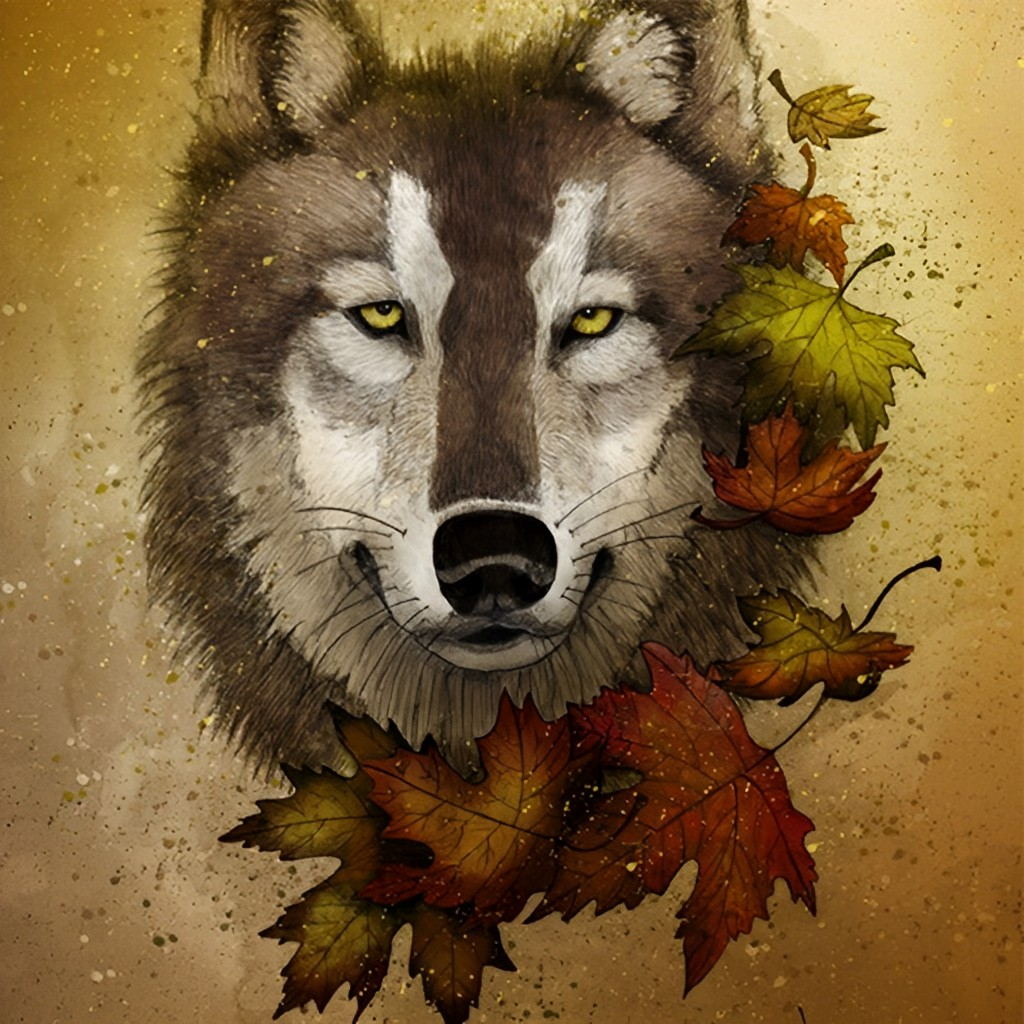 Wolf and Maple Leaves Diamond Painting